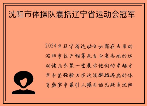 沈阳市体操队囊括辽宁省运动会冠军