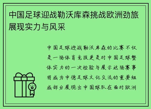 中国足球迎战勒沃库森挑战欧洲劲旅展现实力与风采